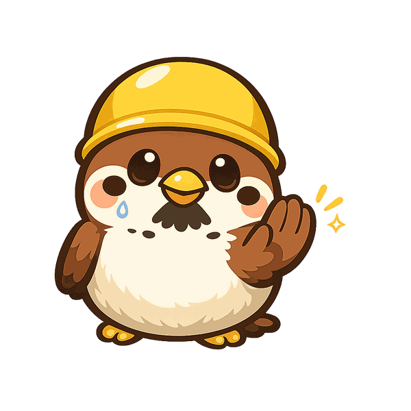 でんチュン(電柱に住むスズメ)が安全を呼びかけているイラスト